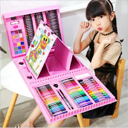 {M'SIA STOCK} 208 Pcs Stationery Kids Painting Board Pen Colour Crayon Marker Pencil Drawing Art Set With Storage Case Children Set Tools 208只儿童彩色笔文具套装Lukisan Set