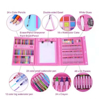 {M'SIA STOCK} 208 Pcs Stationery Kids Painting Board Pen Colour Crayon Marker Pencil Drawing Art Set With Storage Case Children Set Tools 208只儿童彩色笔文具套装Lukisan Set
