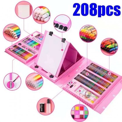 {M'SIA STOCK} 208 Pcs Stationery Kids Painting Board Pen Colour Crayon Marker Pencil Drawing Art Set With Storage Case Children Set Tools 208只儿童彩色笔文具套装Lukisan Set