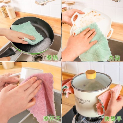 {M'SIA STOCK} Kitchen Dish Towel Rag Non-stick Oil Double-layer Dish Cloth Kitchen Cleaning Wipes 1pcs 双面抹布Kain Lap Meja